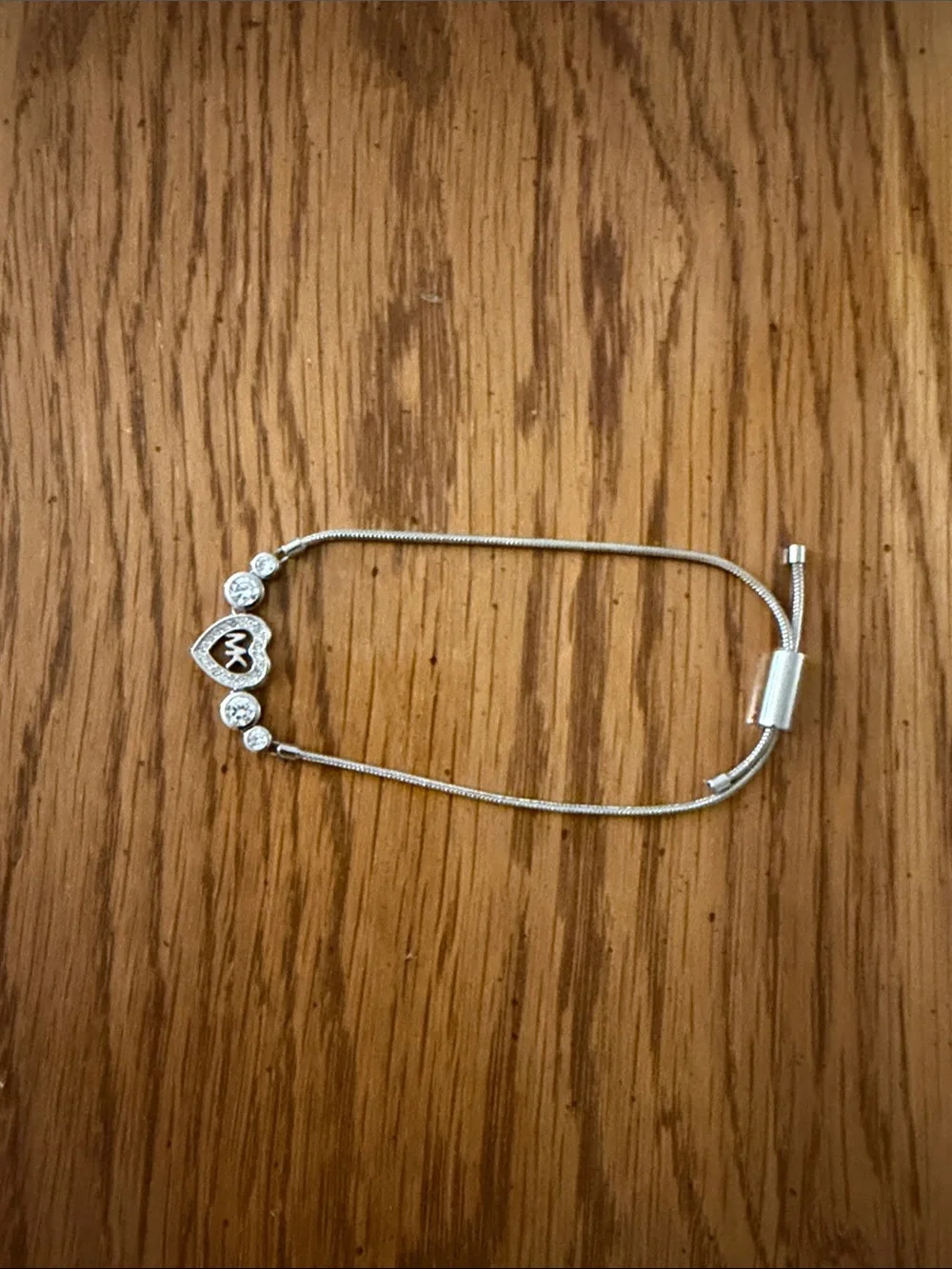 Michael Kors Silver Heart Charm Bracelet with Crystal Accents